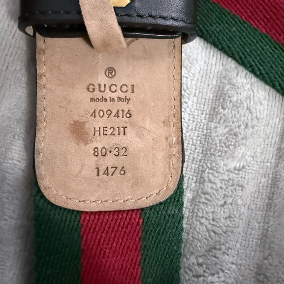 Gucci Green and Red Stripe Belt with Black Leather - Picture 3 of 4